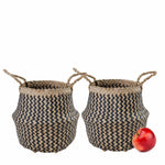 Seagrass Belly Basket w Handles, Beaded Planters Pot Cover for Indoor plants.