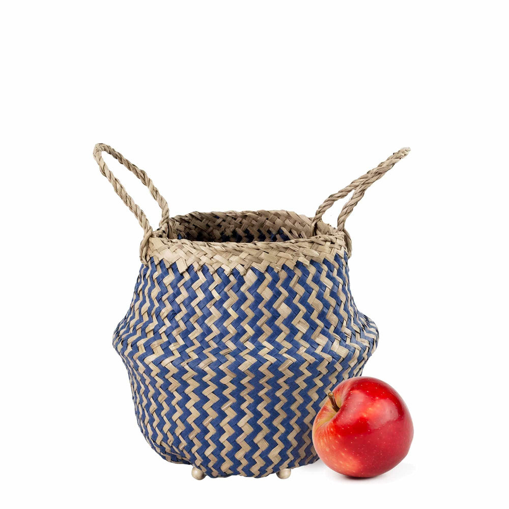 Seagrass Belly Basket w Handles, Beaded Planters Pot Cover for Indoor plants.