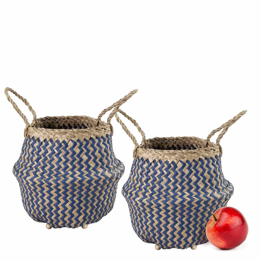 Seagrass Belly Basket w Handles, Beaded Planters Pot Cover for Indoor plants.