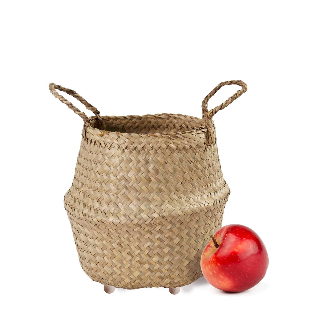 Seagrass Belly Basket w Handles, Beaded Planters Pot Cover for Indoor plants.