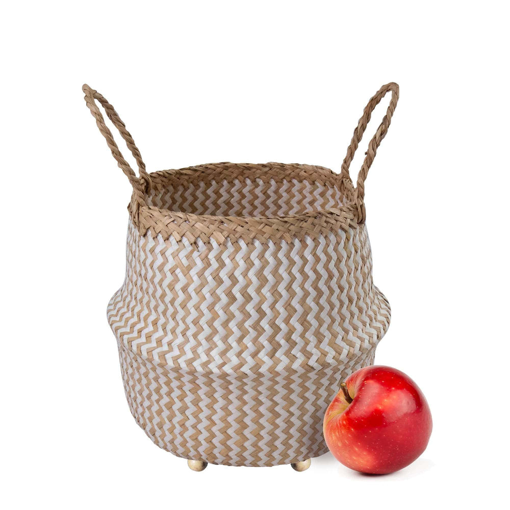 Seagrass Belly Basket w Handles, Beaded Planters Pot Cover for Indoor plants.
