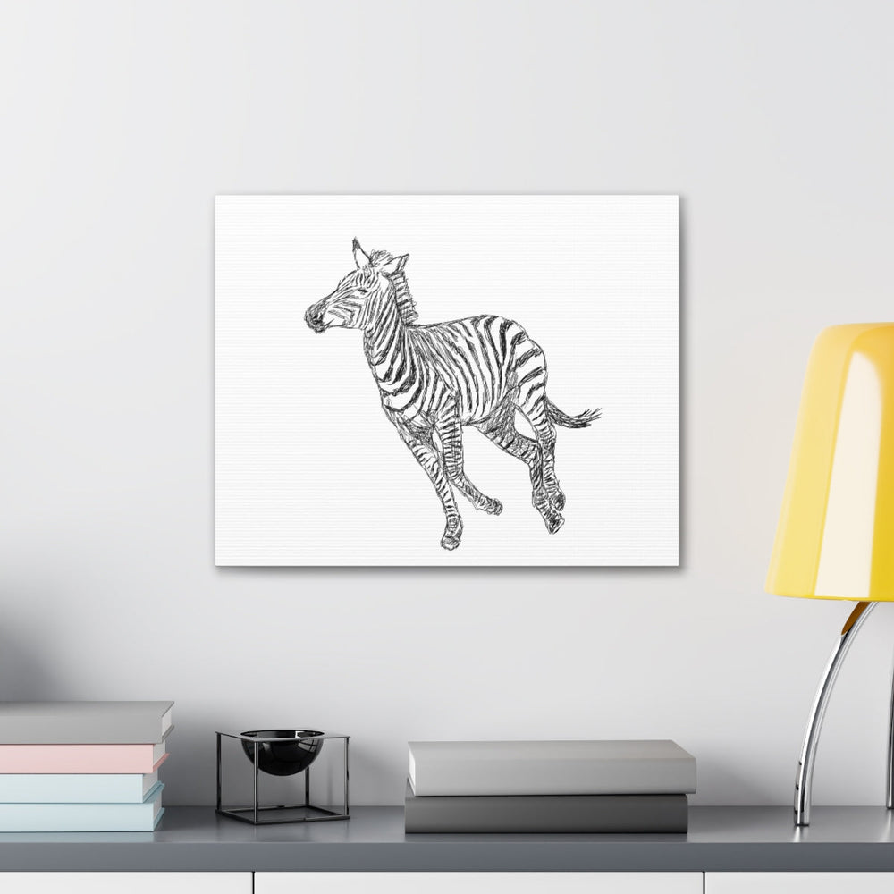 Canvas Gallery Wrap - Wall Art, Galloping Zebra Line Art Drawing Print