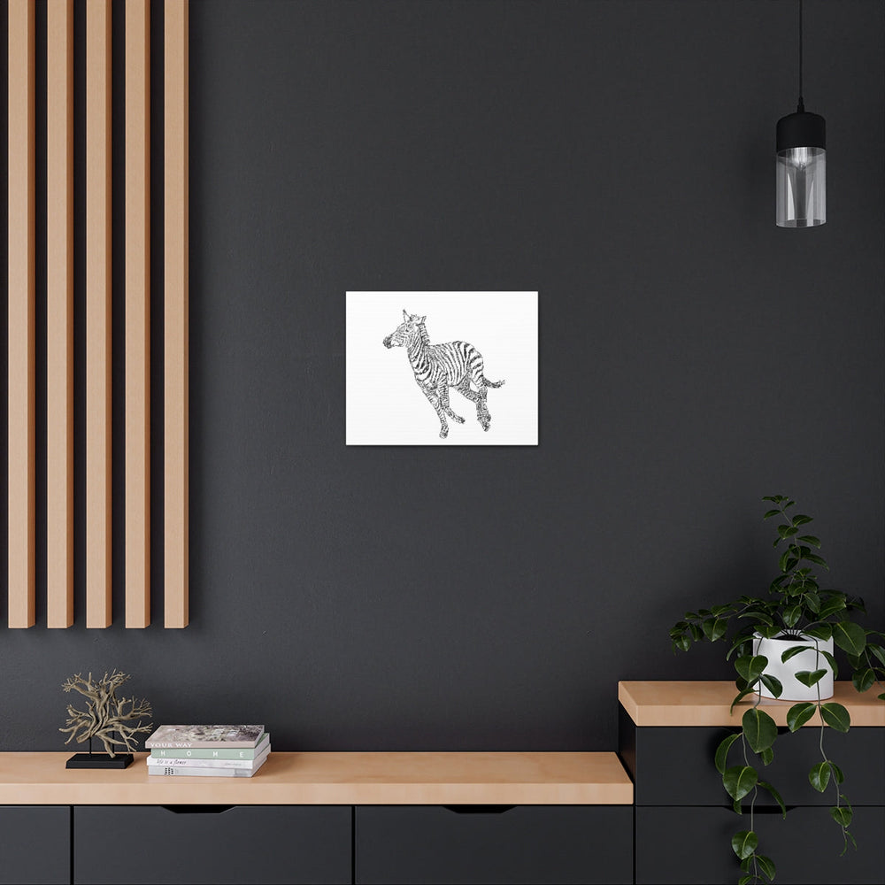 Canvas Gallery Wrap - Wall Art, Galloping Zebra Line Art Drawing Print