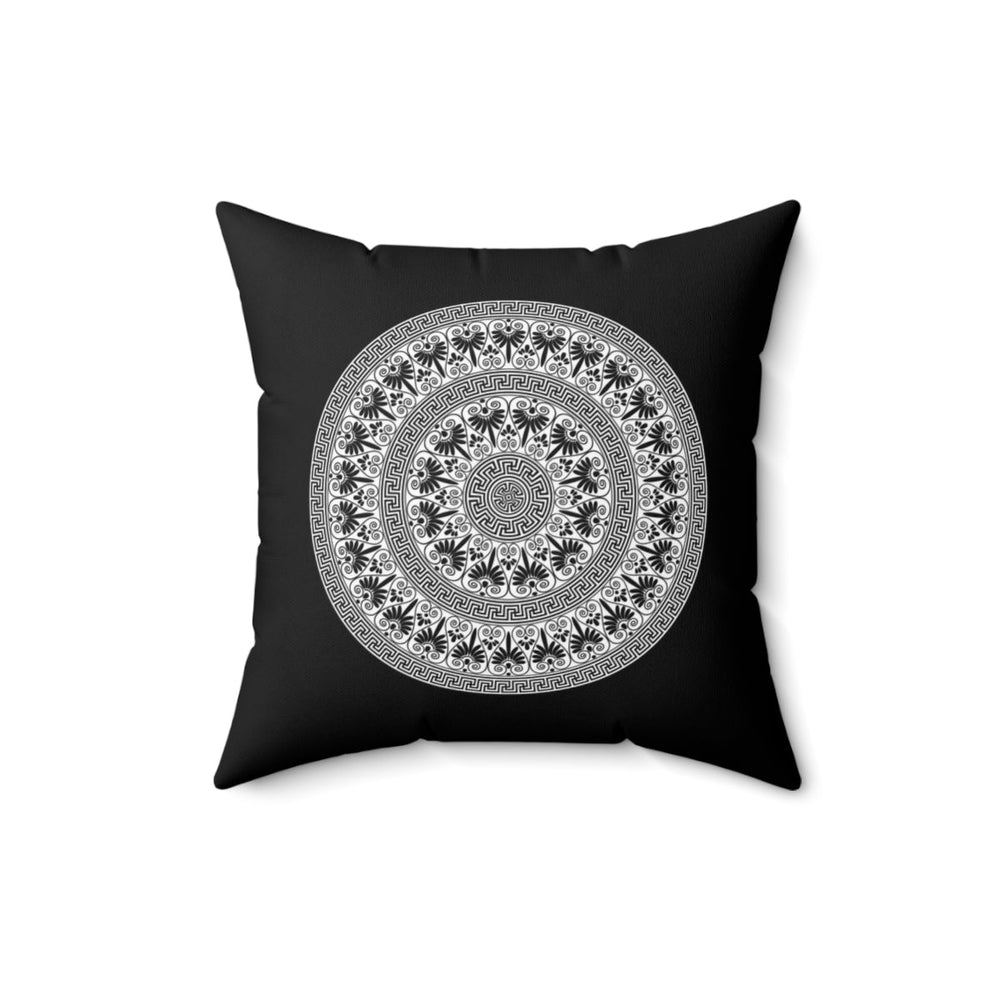 Decorative Throw Pillow Case, Black and White Round Geometric BOHO Pattern