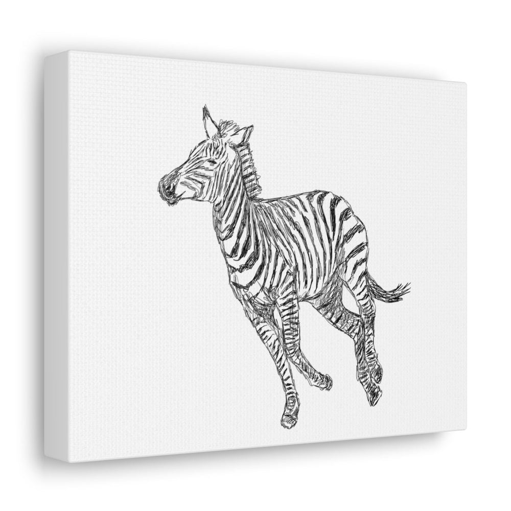 Canvas Gallery Wrap - Wall Art, Galloping Zebra Line Art Drawing Print