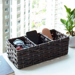 3-Section Rectangle Wicker Faux Rattan Basket