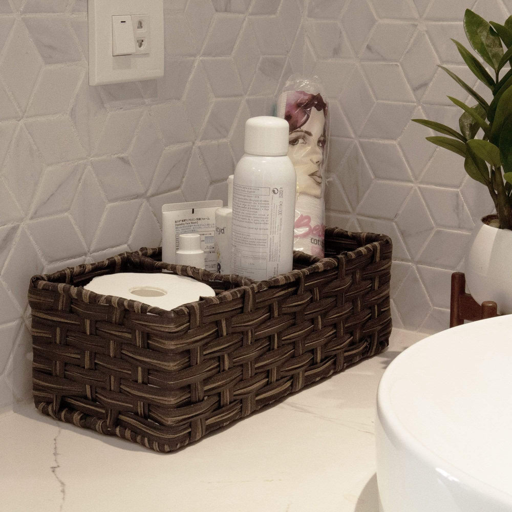 3-Section Rectangle Wicker Faux Rattan Basket