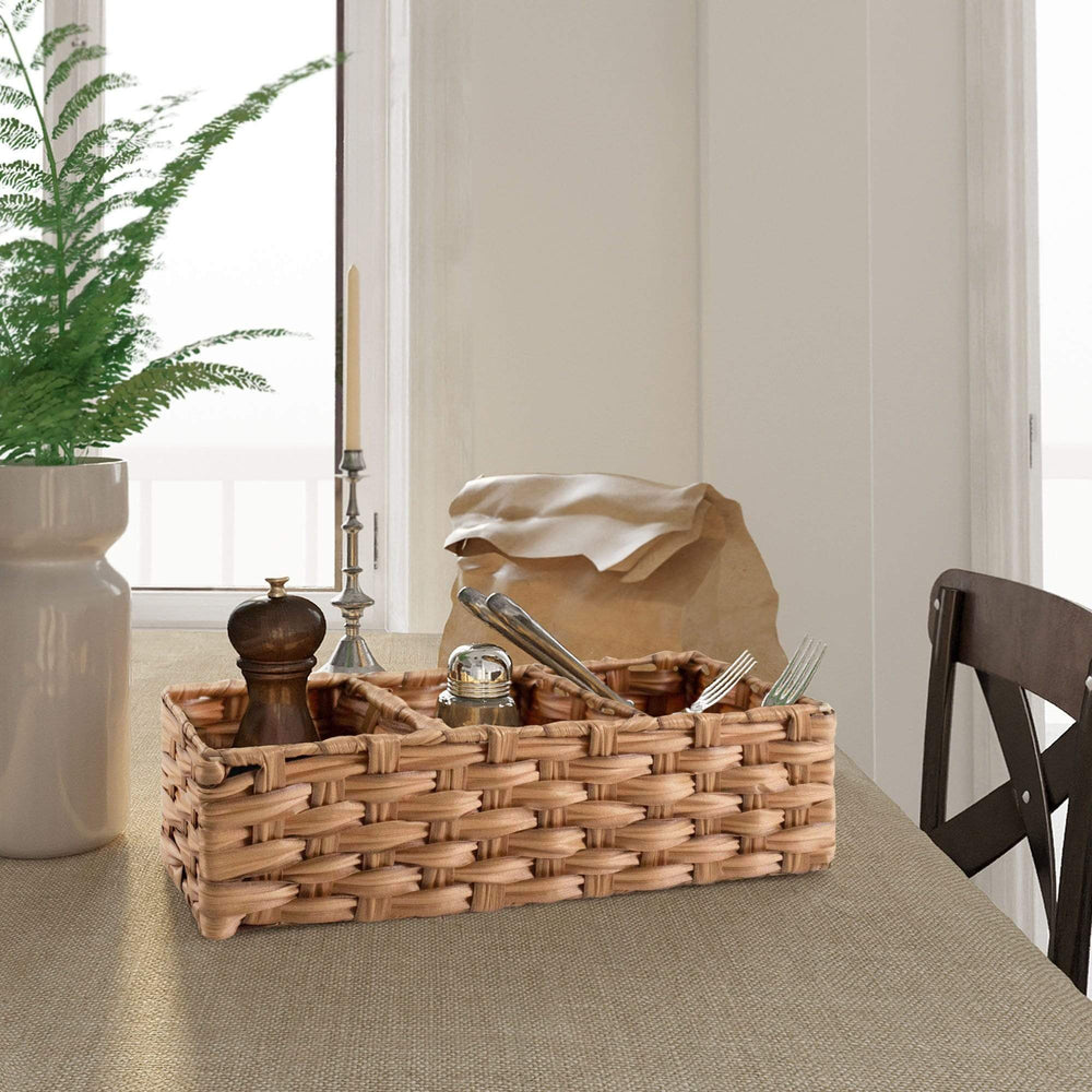 3-Section Rectangle Wicker Faux Rattan Basket