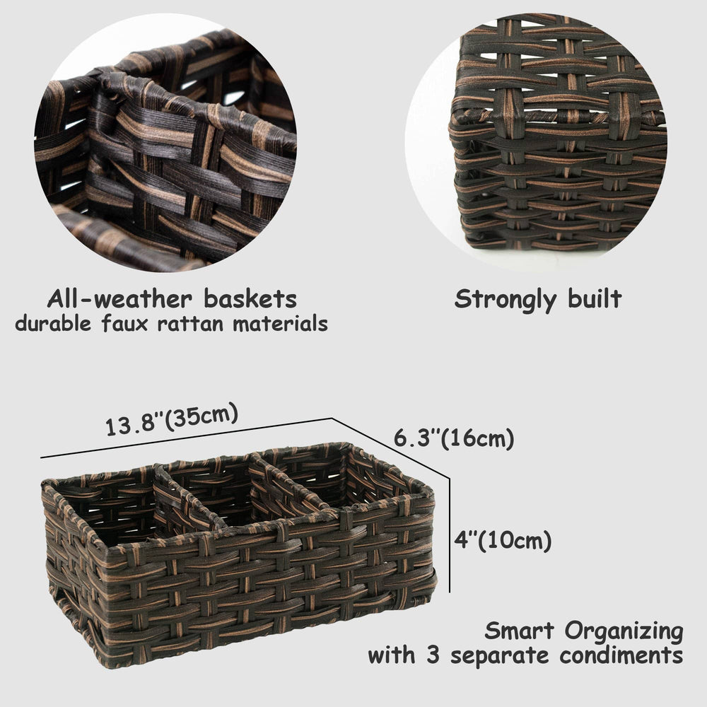 3-Section Rectangle Wicker Faux Rattan Basket