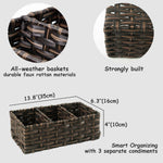 3-Section Rectangle Wicker Faux Rattan Basket