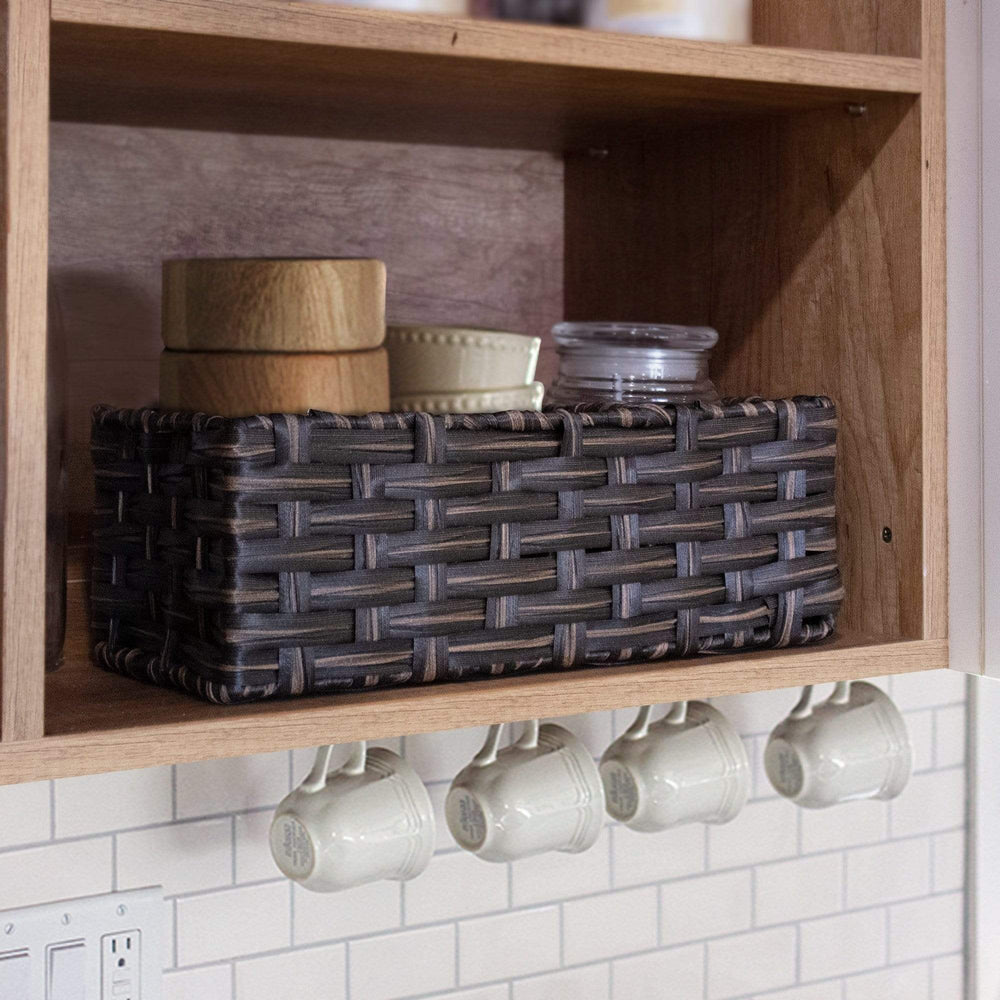 3-Section Rectangle Wicker Faux Rattan Basket