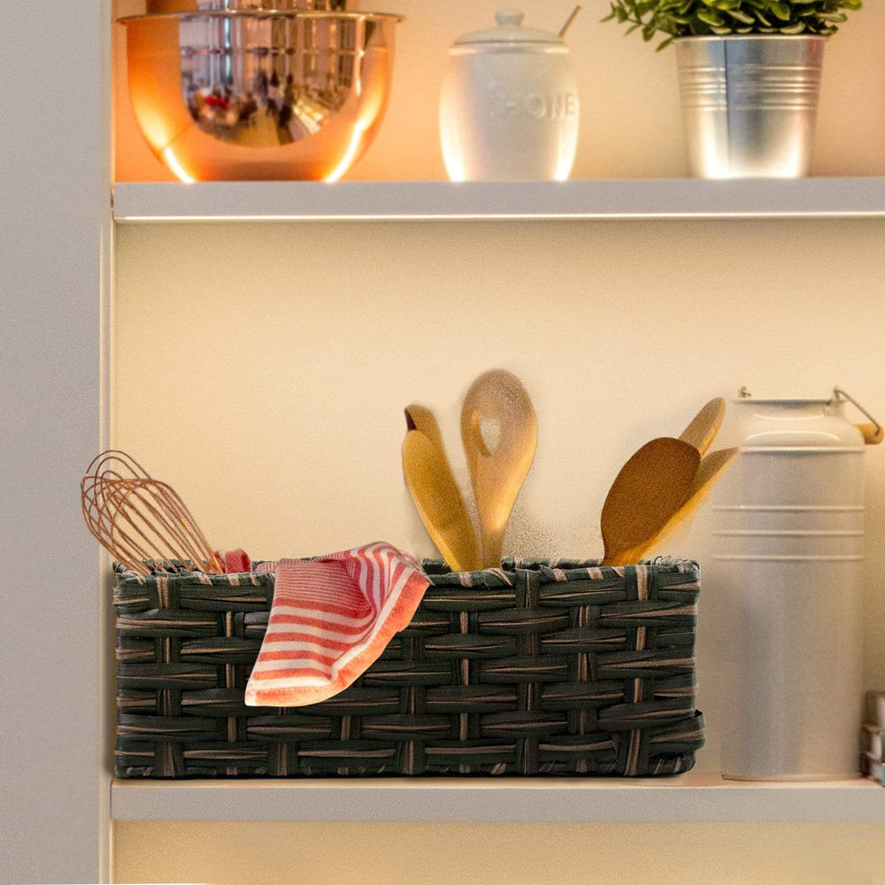3-Section Rectangle Wicker Faux Rattan Basket