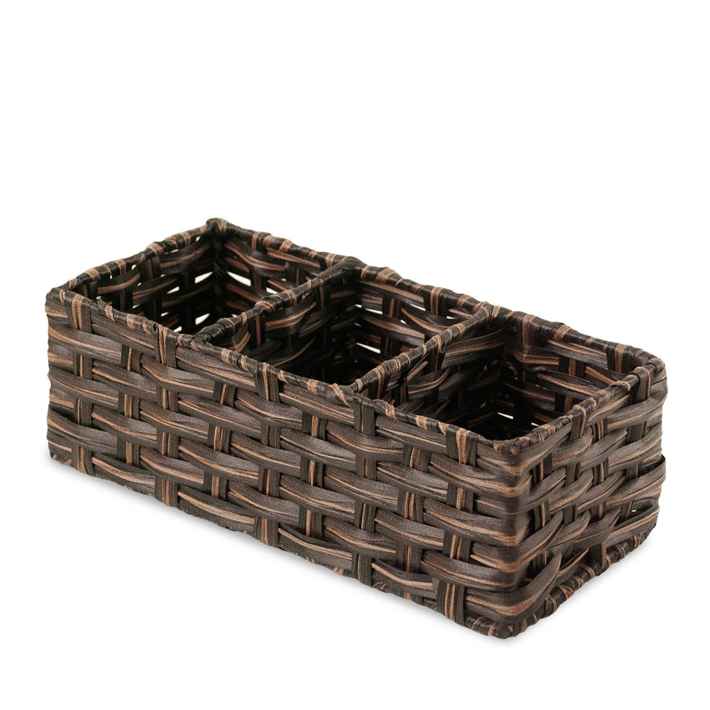 3-Section Rectangle Wicker Faux Rattan Basket