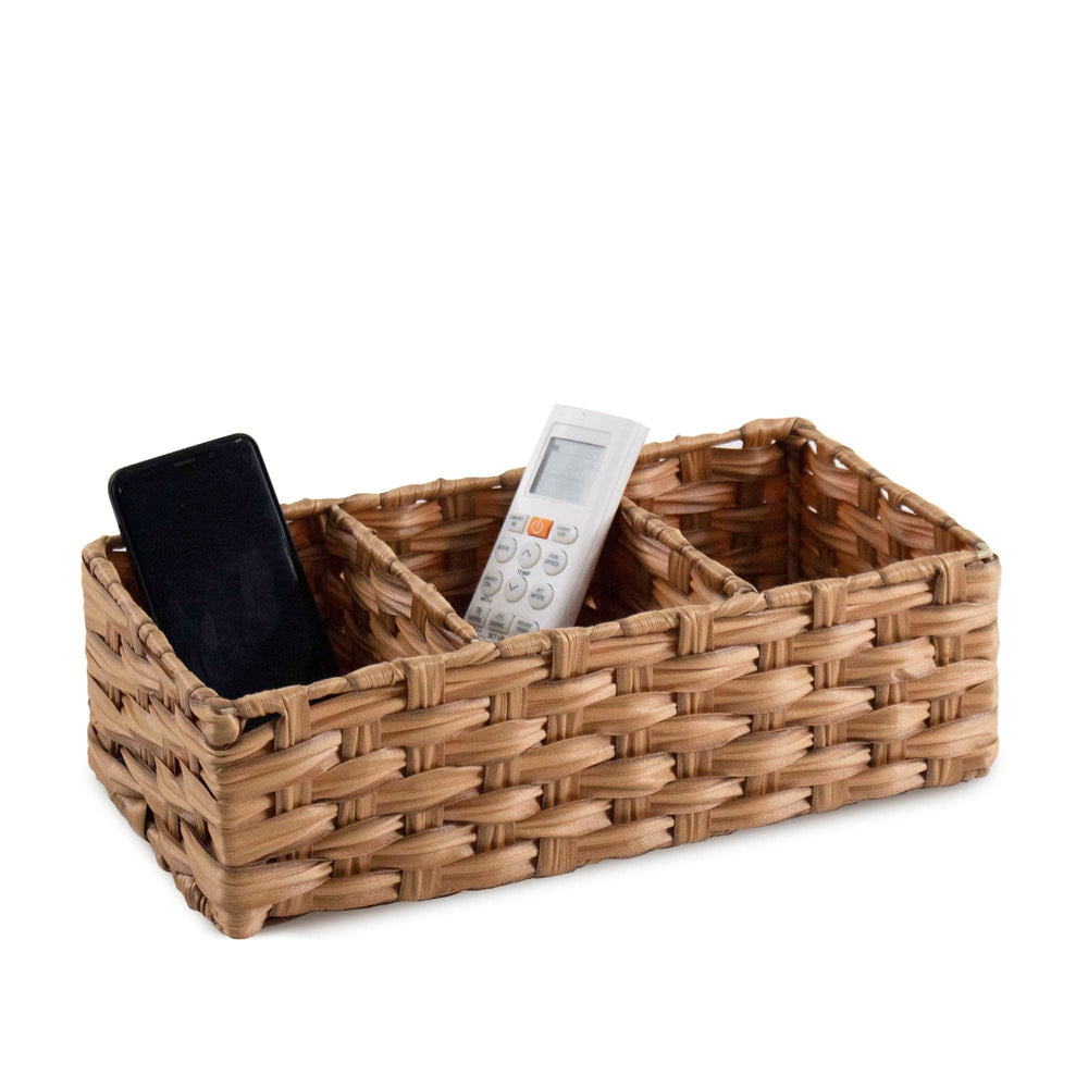 3-Section Rectangle Wicker Faux Rattan Basket
