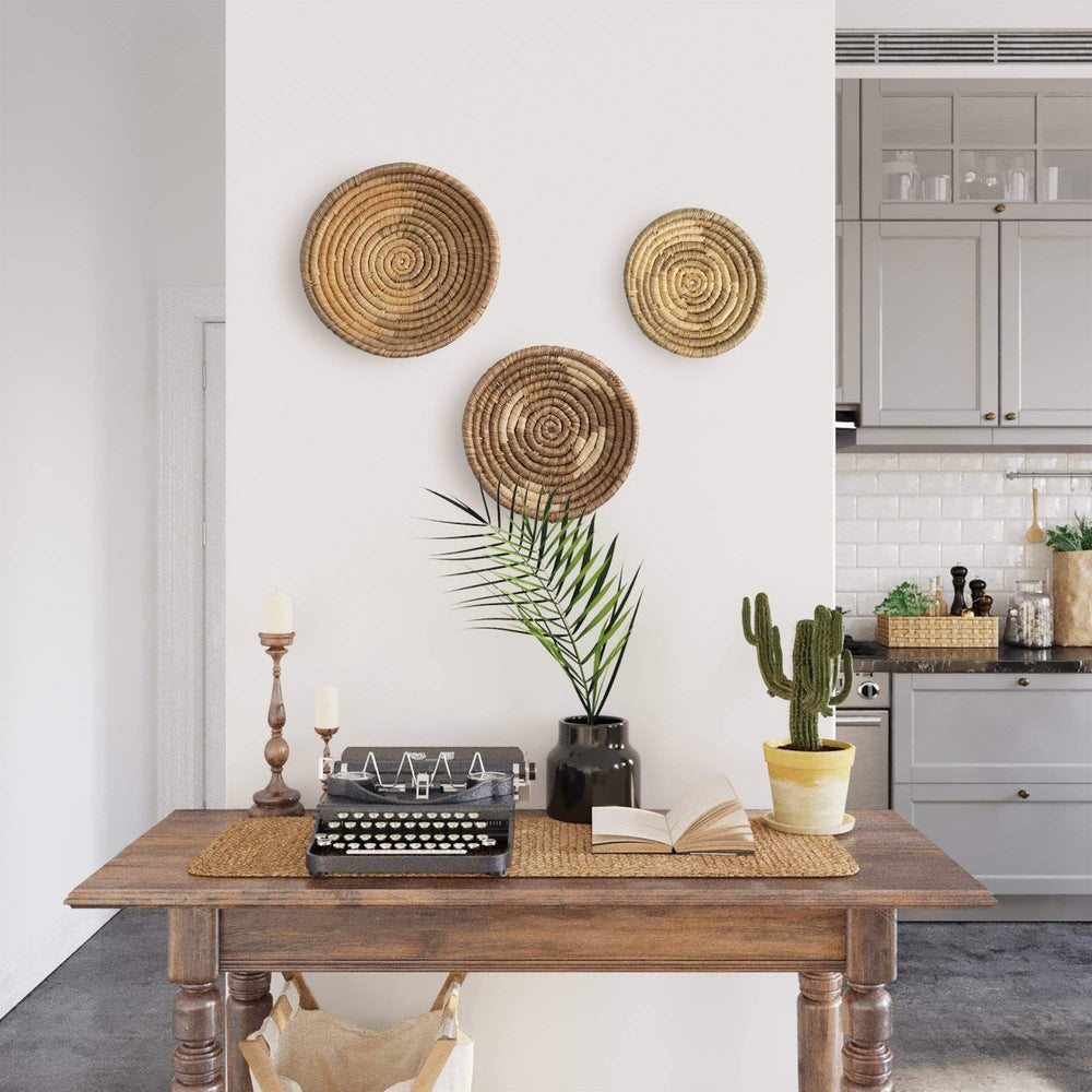 Seagrass Round Basket Set of 3 | Unique Farmhouse Wall Decor Tray for Wall Display or Home Decoration