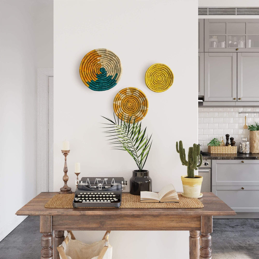 Seagrass Round Basket Set of 3 | Unique Farmhouse Wall Decor Tray for Wall Display or Home Decoration
