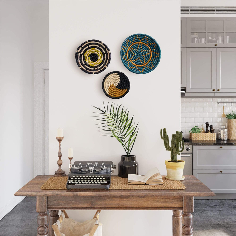 Seagrass Round Basket Set of 3 | Unique Farmhouse Wall Decor Tray for Wall Display or Home Decoration