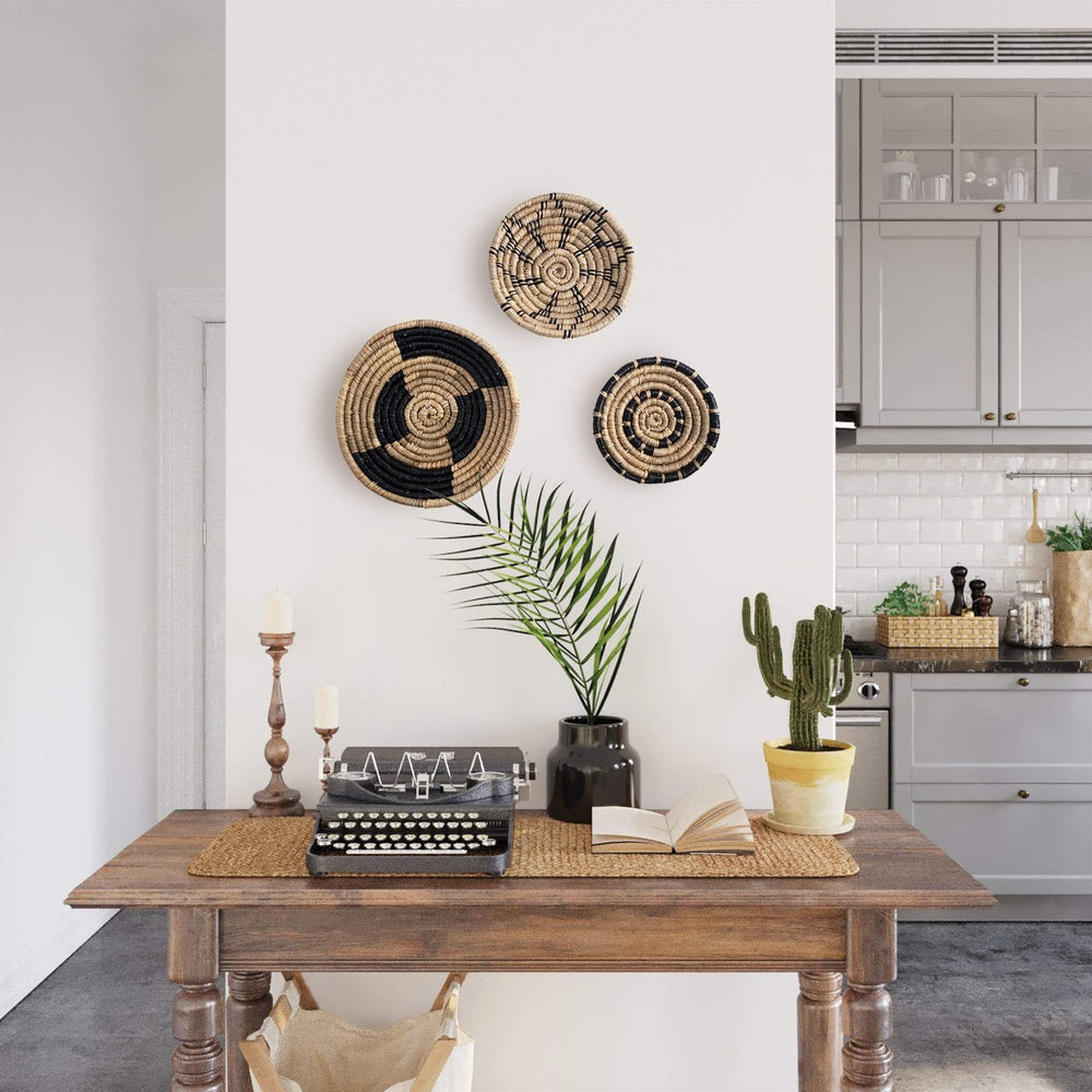 Seagrass Round Basket Set of 3 | Unique Farmhouse Wall Decor Tray for Wall Display or Home Decoration