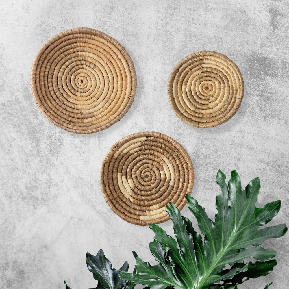 Seagrass Round Basket Set of 3 | Unique Farmhouse Wall Decor Tray for Wall Display or Home Decoration