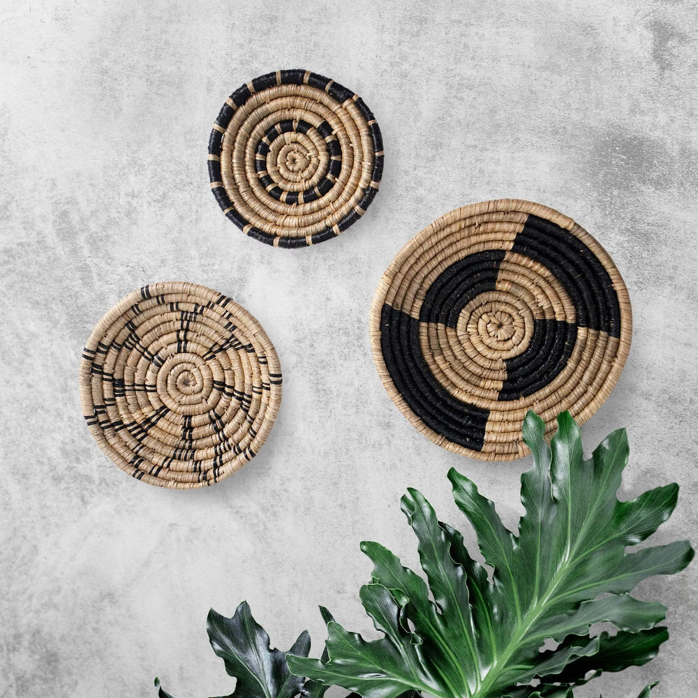Seagrass Round Basket Set of 3 | Unique Farmhouse Wall Decor Tray for Wall Display or Home Decoration