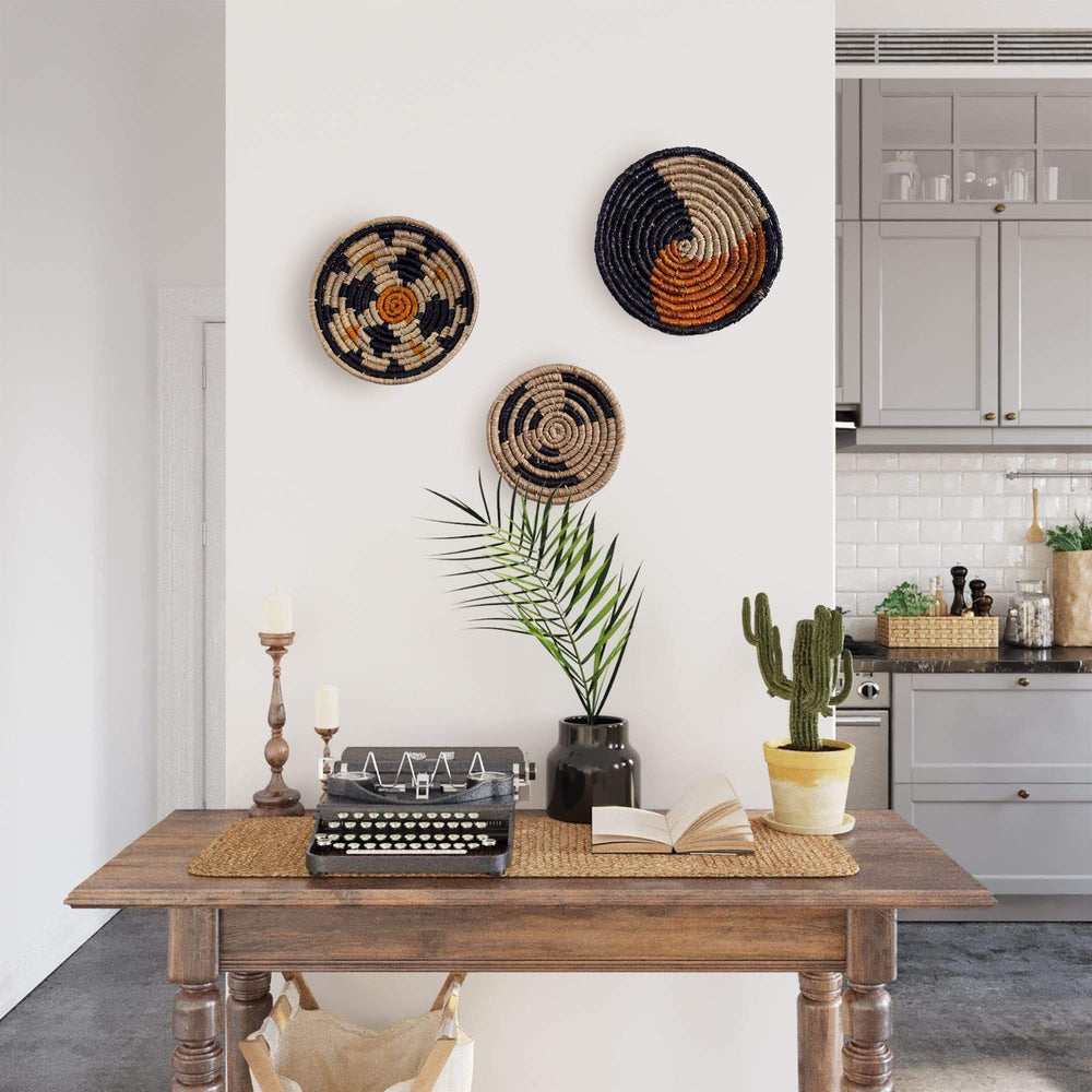 Seagrass Round Basket Set of 3 | Unique Farmhouse Wall Decor Tray for Wall Display or Home Decoration