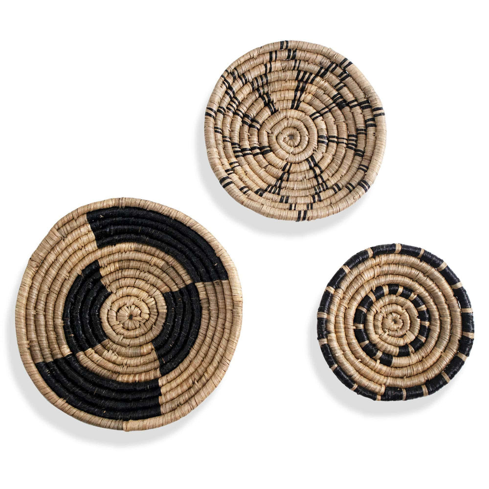 Seagrass Round Basket Set of 3 | Unique Farmhouse Wall Decor Tray for Wall Display or Home Decoration