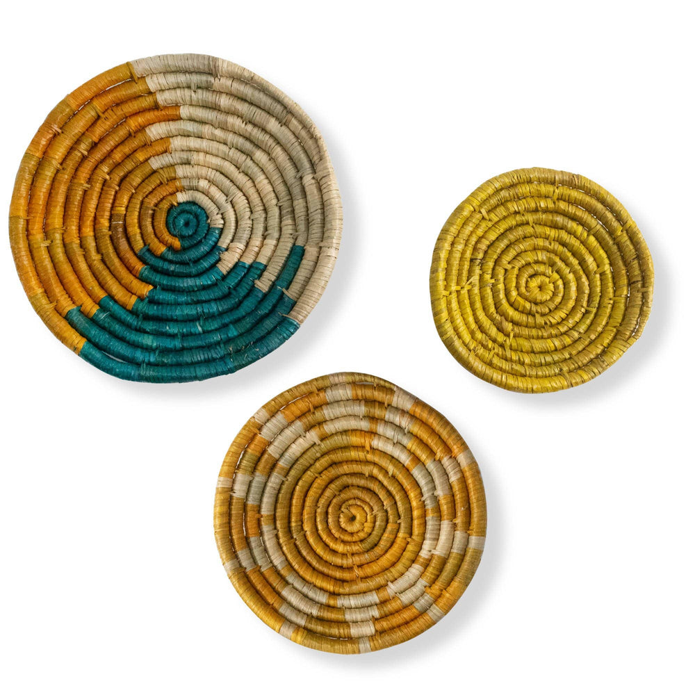 Seagrass Round Basket Set of 3 | Unique Farmhouse Wall Decor Tray for Wall Display or Home Decoration