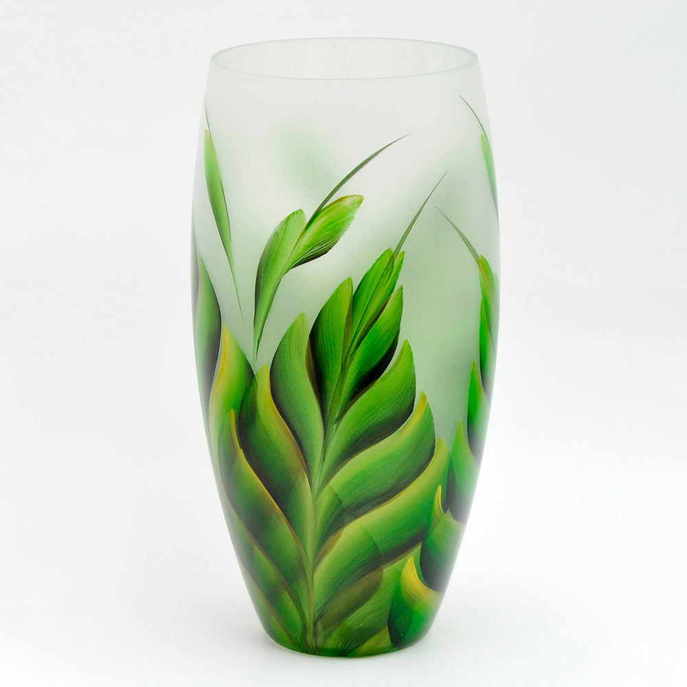 Handpainted Glass Vase for Flowers | Painted Art Glass Tropical Vase | Interior Design Home Room Decor | Oval Table vase 12 inch