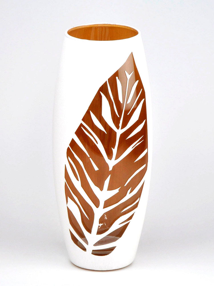 White Painted Art Glass Oval Vase for Flowers.