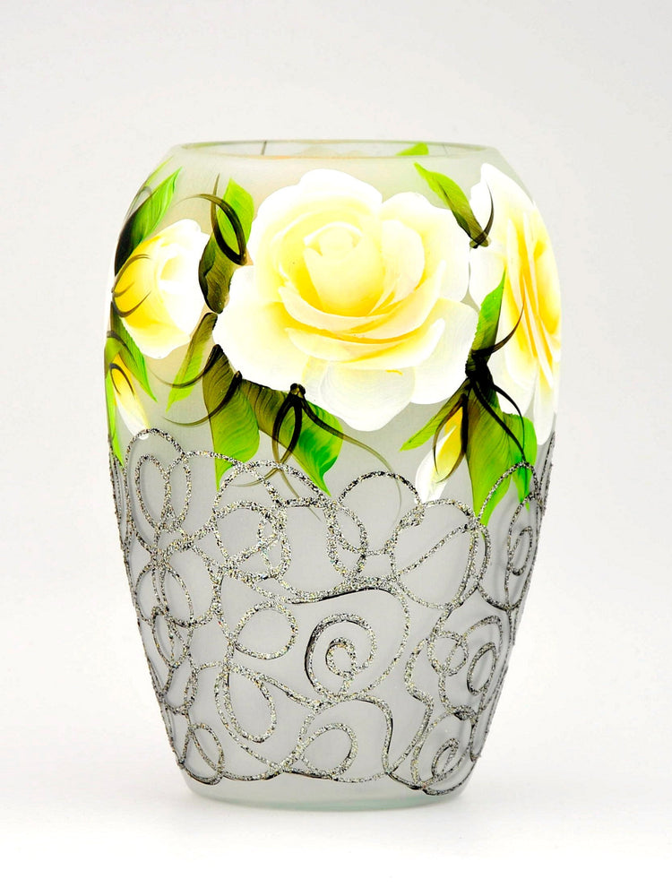 Handpainted Glass Vase for Flowers | Painted Art Glass Oval Vase | Gift for her | Interior Design Home Room Decor | Table vase 8 in