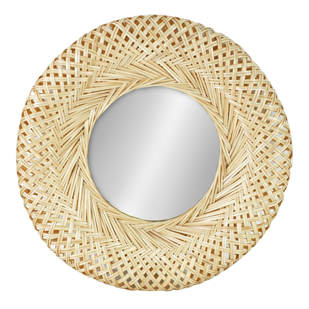 Bamboo Woven Wall Mirror | Natural Bohemian Hanging Glass Decor, Rustic Handwoven Innovative Art Decoration Round Makeup Mirror