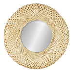 Bamboo Woven Wall Mirror | Natural Bohemian Hanging Glass Decor, Rustic Handwoven Innovative Art Decoration Round Makeup Mirror