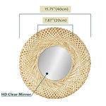 Bamboo Woven Wall Mirror | Natural Bohemian Hanging Glass Decor, Rustic Handwoven Innovative Art Decoration Round Makeup Mirror