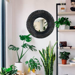 Bamboo Woven Wall Mirror | Natural Bohemian Hanging Glass Decor, Rustic Handwoven Innovative Art Decoration Round Makeup Mirror