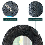 Bamboo Woven Wall Mirror | Natural Bohemian Hanging Glass Decor, Rustic Handwoven Innovative Art Decoration Round Makeup Mirror