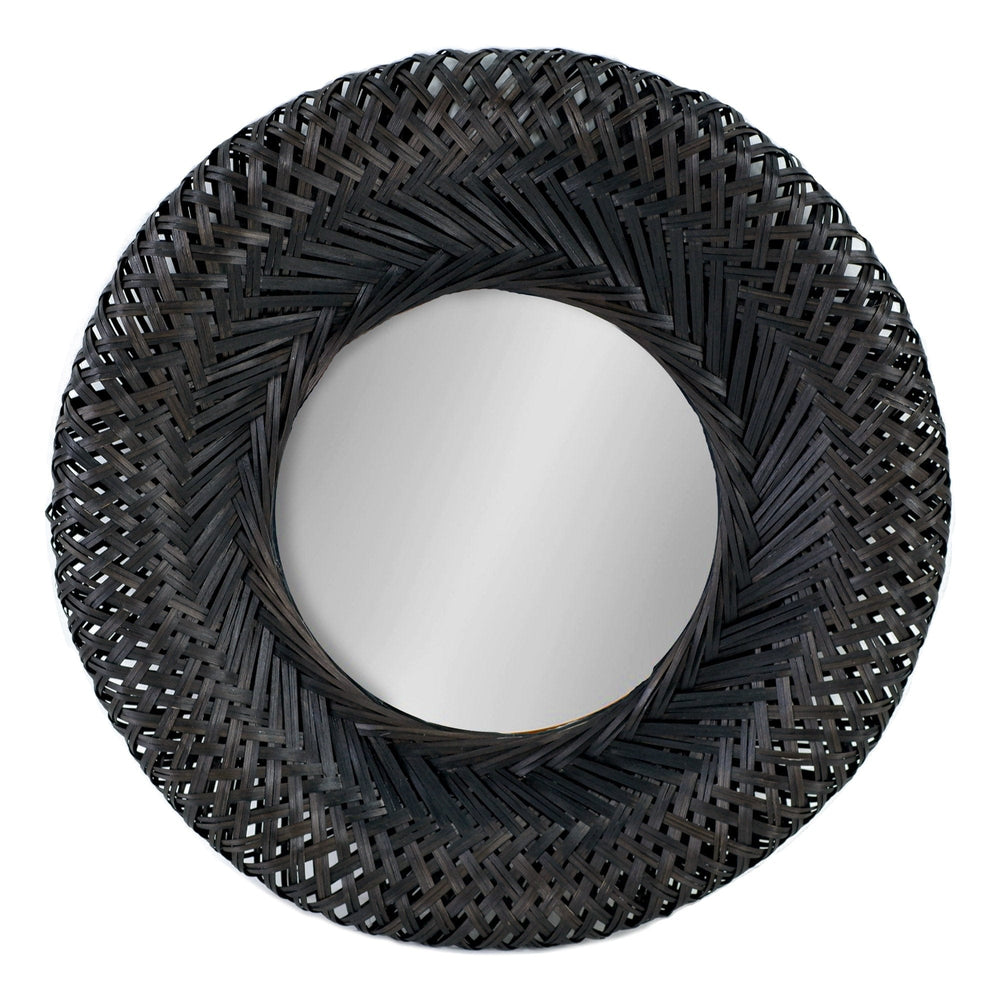 Bamboo Woven Wall Mirror | Natural Bohemian Hanging Glass Decor, Rustic Handwoven Innovative Art Decoration Round Makeup Mirror