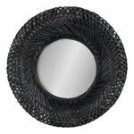Bamboo Woven Wall Mirror | Natural Bohemian Hanging Glass Decor, Rustic Handwoven Innovative Art Decoration Round Makeup Mirror