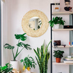 Bamboo Woven Wall Mirror | Natural Bohemian Hanging Glass Decor, Rustic Handwoven Innovative Art Decoration Round Makeup Mirror