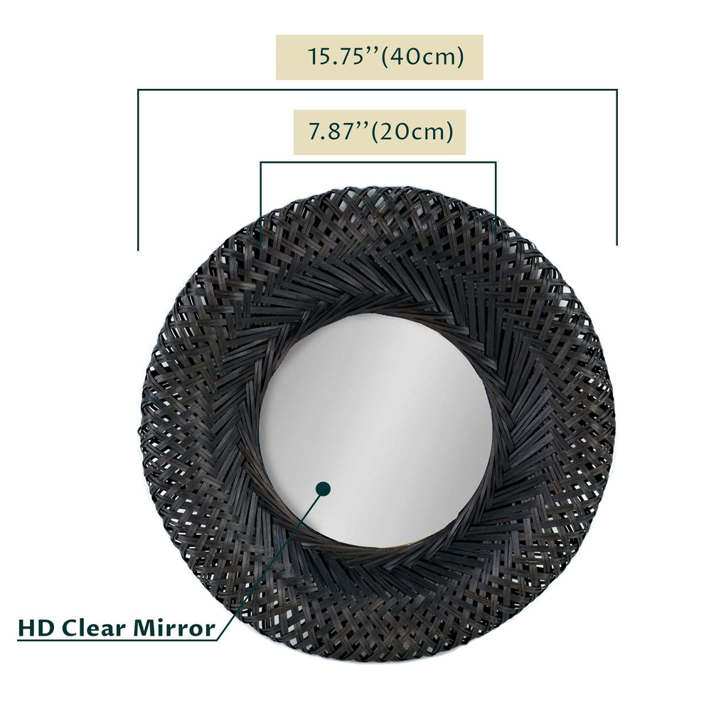 Bamboo Woven Wall Mirror | Natural Bohemian Hanging Glass Decor, Rustic Handwoven Innovative Art Decoration Round Makeup Mirror