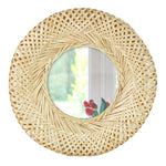 Bamboo Woven Wall Mirror | Natural Bohemian Hanging Glass Decor, Rustic Handwoven Innovative Art Decoration Round Makeup Mirror