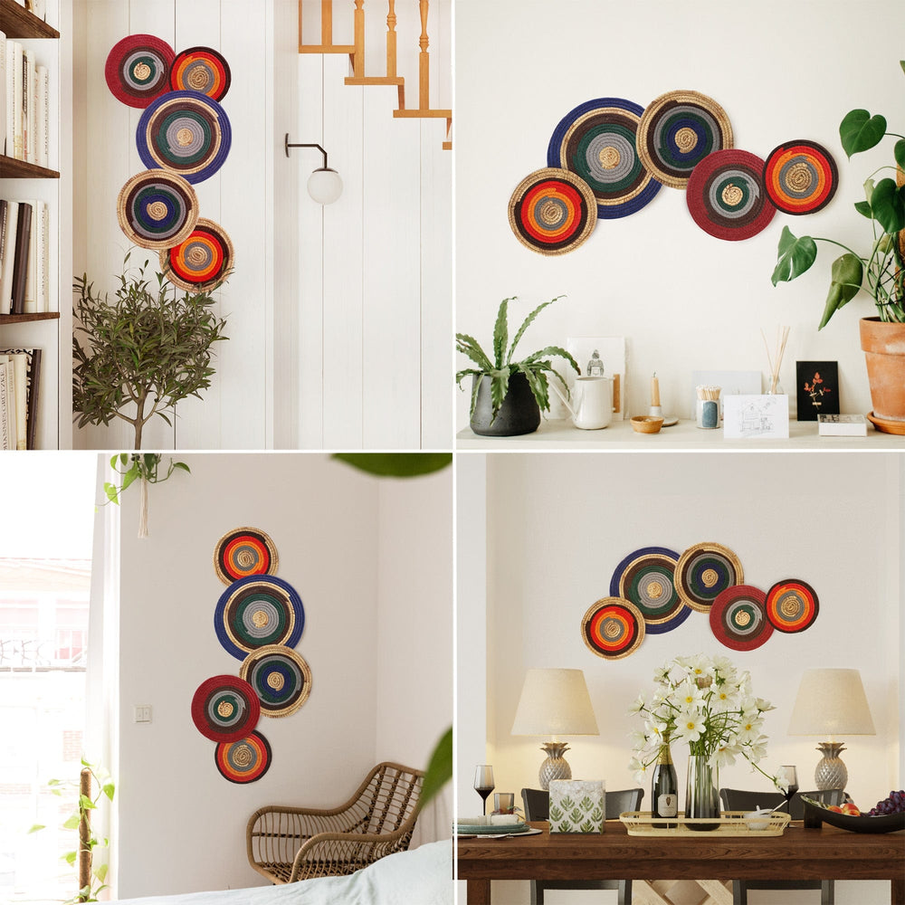 Set 5 Seagrass Hanging Wall Decor Basket, Round Handwoven Room Decor Basket for Boho, Scandinavian, Farmhouse Home Decor - Alternative Placemats