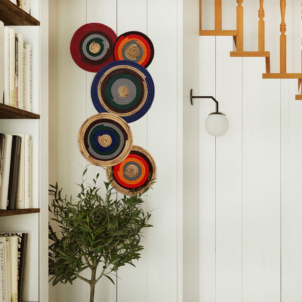 Set 5 Seagrass Hanging Wall Decor Basket, Round Handwoven Room Decor Basket for Boho, Scandinavian, Farmhouse Home Decor - Alternative Placemats