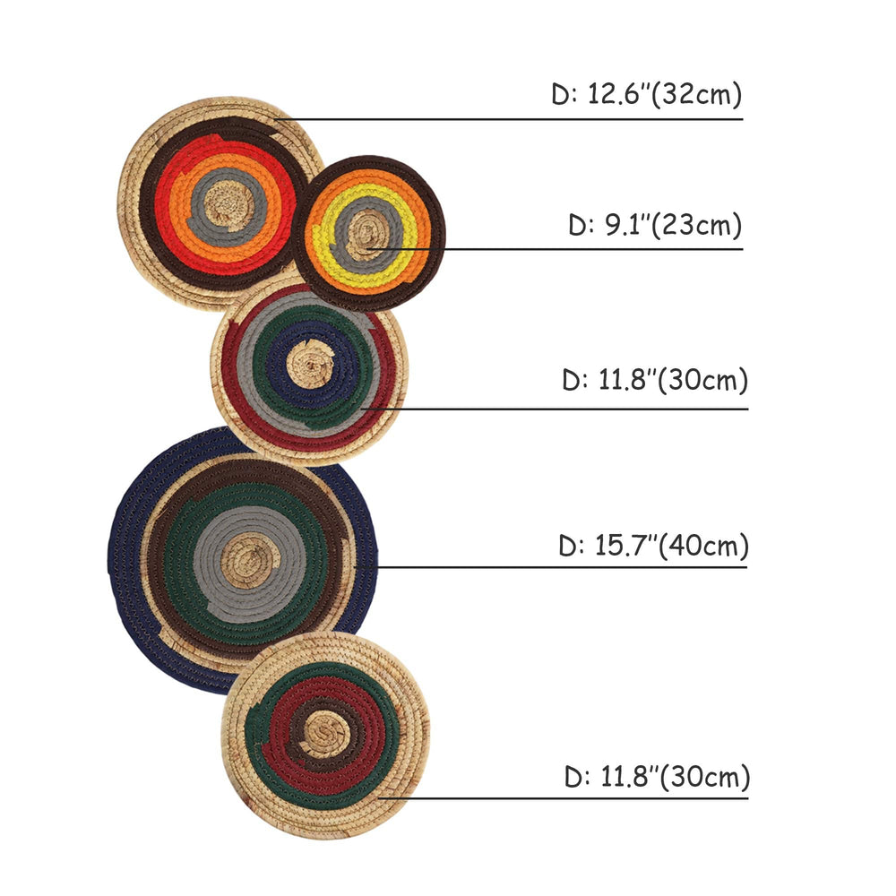 Set 5 Seagrass Hanging Wall Decor Basket, Round Handwoven Room Decor Basket for Boho, Scandinavian, Farmhouse Home Decor - Alternative Placemats