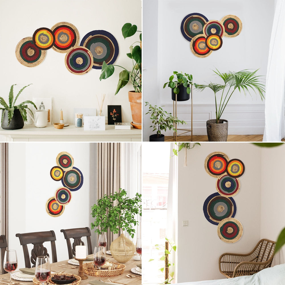 Set 5 Seagrass Hanging Wall Decor Basket, Round Handwoven Room Decor Basket for Boho, Scandinavian, Farmhouse Home Decor - Alternative Placemats