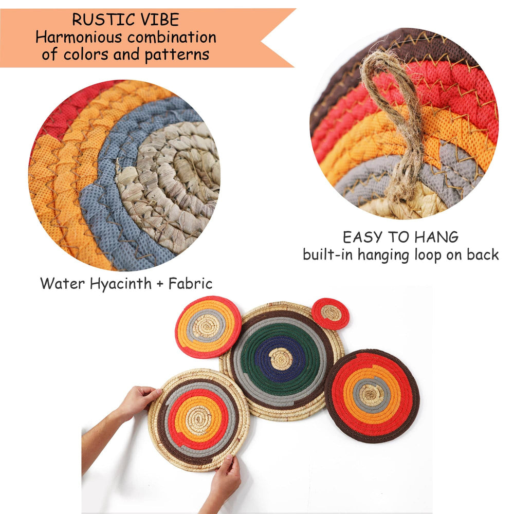 Set 5 Seagrass Hanging Wall Decor Basket, Round Handwoven Room Decor Basket for Boho, Scandinavian, Farmhouse Home Decor - Alternative Placemats