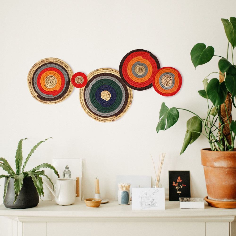 Set 5 Seagrass Hanging Wall Decor Basket, Round Handwoven Room Decor Basket for Boho, Scandinavian, Farmhouse Home Decor - Alternative Placemats