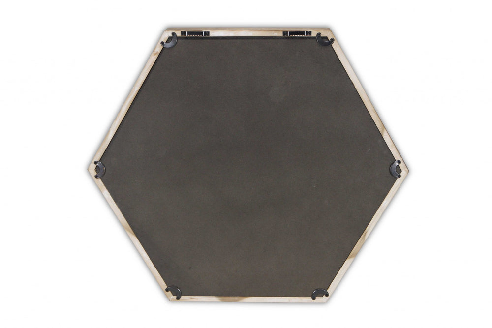 Modern Natural Wood Finish Hexagonal Wall Mirror