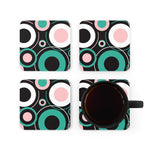 Corkwood Coaster Set - 4 Pieces / Black and Green Circular