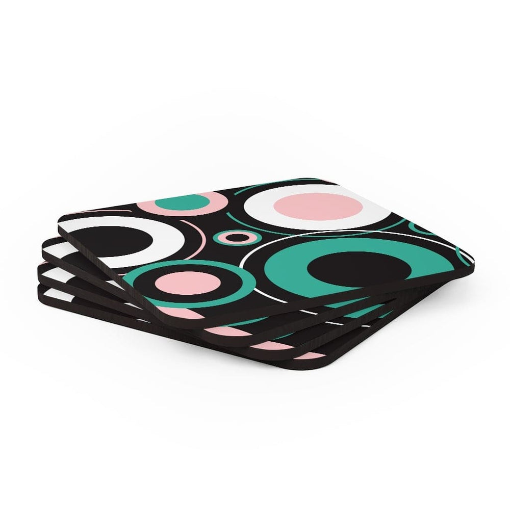 Corkwood Coaster Set - 4 Pieces / Black and Green Circular