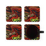Corkwood Coaster Set - 4 Pieces, Multicolor Marble Print